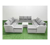 PE Rattan Lounge Sofa Set 11 Seater Outdoor Garden Furniture Set with Square Coffee Table 3 Seater Sofa 2 Big Footstools Side Table Light Grey Fimous Light Grey One Size