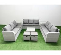 Fimous PE Rattan Lounge Sofa Set 11 Seater Outdoor Garden Furniture Set with Square Coffee Table 3 Seater Sofa 2 Stools 2 Side Table Light Grey Fimous Light Grey