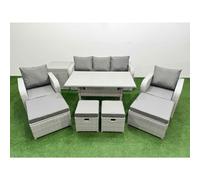 PE Rattan Lounge Sofa Set 9 Seater Outdoor Garden Furniture Sets Fimous Light Grey One Size