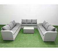 Fimous PE Rattan Lounge Sofa Set 9 Seater Outdoor Garden Furniture Set with Rectangular Coffee Table 3 Seater Sofa Light Grey