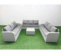 Fimous PE Rattan Lounge Sofa Set 9 Seater Outdoor Garden Furniture Set with Square Coffee Table 3 Seater Sofa Light Grey Fimous Light Grey