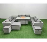 Fimous PE Rattan Set Outdoor Garden Furniture Set with 3 Seater Sofa in Light Grey Fimous Light Grey