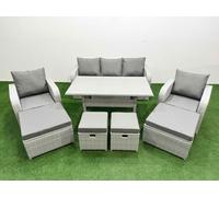 Fimous PE Rattan Lounge Sofa Sets 9 Seater Outdoor Garden Furniture Set in Light Grey Fimous Light Grey
