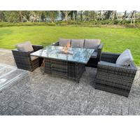 Fimous Pe Wicker 5 Seater Rattan Gas Fire Pit Table Heater Sets Lounge Sofa Chair in Dark Grey Fimous Dark Grey