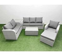 Fimous Pe Wicker 7 Seater Outdoor Rattan Furniture Sofa Sets Rectangular Coffee Table Reclining Chair Footstool Side Table