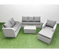 Fimous Patio PE Wicker 7 Seater Outdoor Rattan Furniture Sofa Sets with Rectangular Coffee Table 3 Seater Sofa Big Footstool