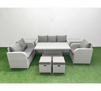 Fimous Patio PE Wicker 8 Seater Outdoor Rattan Furniture Sofa Sets with Adjustable Lifting Dining or Coffee TableStool 2 Side Table Light Grey