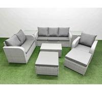 Fimous Pe Wicker 8 Seater Outdoor Rattan Furniture Sofa Sets Coffee Table Reclining Chair 2 Big Footstools 2 Side Table