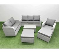 Fimous Pe Wicker 8 Seater Outdoor Rattan Furniture Sofa Sets Rectangular Coffee Table Reclining Chair 2 Big Footstools