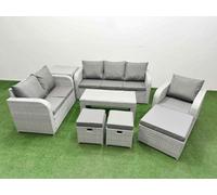 Fimous Pe Wicker 9 Seater Outdoor Rattan Furniture Sofa Sets Coffee Table Reclining Chair Loveseat Sofa Stool Side Table