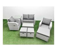 Fimous PE Wicker Rattan Garden Furniture Set Sofa Set Reclining Adjustable Chair Rectangular Coffee Table 7 Seater 3 Stools Side Table