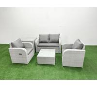Fimous Pe Wicker Rattan Garden Furniture Set Sofa Set Reclining Adjustable Chair Square Coffee Table 4 Seater Side Table
