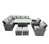 Fimous Poly Rattan Outdoor Patio Corner Sofa Set with 2 Small Stool, 2 Chairs in Dark Grey Fimous Dark Grey