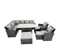 Fimous Poly Rattan Outdoor Patio Corner Sofa Set with 3 Stool, 2 Chairs in Dark Grey Fimous Dark Grey
