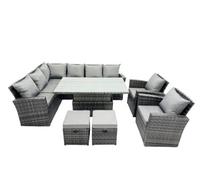 Fimous Poly Rattan Outdoor Patio Corner Sofa Set with 2 Small Stool,2 Chairs