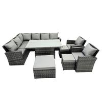 Fimous Poly Rattan Outdoor Patio Corner Sofa Set with 3 Stool, 2 Chairs in Dark Grey Fimous Dark Grey