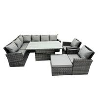 Fimous Poly Rattan Outdoor Patio Height Adjustable Rising Lifting Table Corner Sofa Set With Big Stool,2 Chairs For Garden
