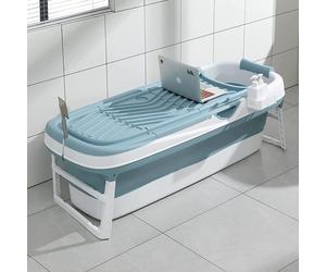 Fimous Portable Folding Freestanding Shower Bathtub 158x63 cm, Large Foldable Bath for Adults & Children, Includes Foot Massage Roller
