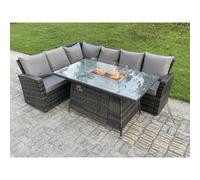 Fimous Rattan Corner Sofa Garden Furniture High Back Sofa Set Gas Fire Pit Dining Table