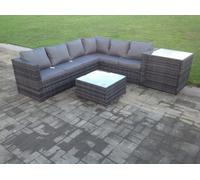 Fimous Rattan Corner Sofa Set Garden Furniture With Coffee Tall Table And Side Table