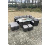 Fimous Rattan Garden Furniture Gas Fire Pit Table Gas Heater 6 Seater