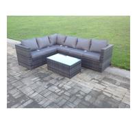 Rattan Corner Sofa Set Rectangular Table 6 Seater With Cushions Fimous Dark Grey One Size