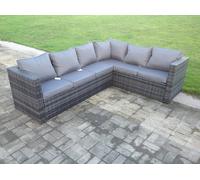 Fimous Rattan Corner Sofa Set Rectangular Oblong Coffee Table Outdoor Garden Furniture In Grey Mix 6 Seater With Seat And Back Cushion Right Hand