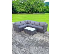 Fimous Rattan Corner Sofa Set Rectangular Oblong Coffee Table Outdoor Garden Furniture In Grey Mix 6 Seater With Seat And Back Cushion Left Hand Dark Grey