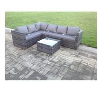 Fimous Rattan Corner Sofa Set Square Coffee Table Outdoor Garden Furniture In Dark Grey Mix 6 Seater With Seat And Back Cushion Right Corner