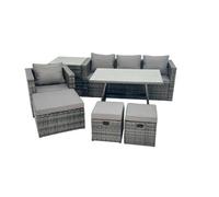 Fimous Rattan Dining Table Sofa Armchair Set With Side Table 3 Footstools Outdoor Garden Furniture Set Dark Grey Mixed