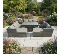 Fimous Rattan Dining Table Sofa Set with 2Stools Outdoor 10 Seat