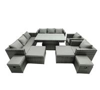Fimous Rattan Dining Table Sofa Set with 4 Stools Outdoor 12 Seat