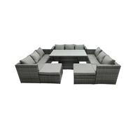 Fimous Rattan Dining Table Sofa Set with 2 Big Stool Outdoor 11 Seat