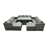 Fimous Rattan Dining Table Sofa Set with 2 Big Stool Outdoor 11 Seat
