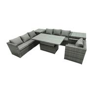 Fimous Rattan Dining Table Sofa Set with 2 Side Table Armchair Outdoor 7 Seat Garden Furniture Set Dark Grey Mixed
