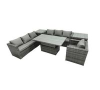 Fimous Rattan Dining Table Sofa Set with 2 Side Table Outdoor 7 Seat in Dark Grey Fimous Dark Grey