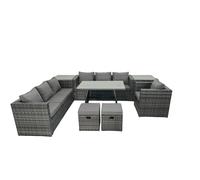 Fimous Rattan Dining Table Sofa Set with 2 Side Tables Small Footstool 9 Seat