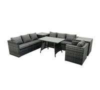 Fimous Rattan Dining Table Sofa Set with 2 Side Tables Outdoor 7 Seat Garden Furniture Set Dark Grey Mixed
