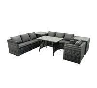 Fimous Rattan Dining Table Sofa Set With 2 Side Tables Outdoor 7 Seat Garden Furniture Set Dark Grey Mixed