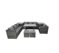 Fimous Rattan Dining Table Sofa Set with 2 Side Tables Small Footstool 9 Seat