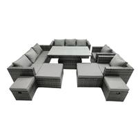 Fimous Rattan Dining Table Sofa Set with 4 Stools Outdoor 12 Seat in Dark Grey Fimous Dark Grey