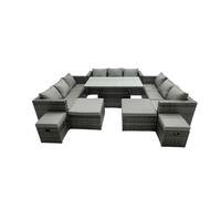Fimous Rattan Dining Table Sofa Set with 4 Stools Outdoor 13 Seat