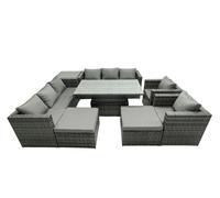 Fimous Rattan Dining Table Sofa Set with Side Table 2 Stools Outdoor 10 Seat