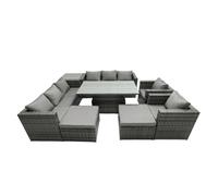 Fimous Rattan Dining Table Sofa Set with Side Table 2 Stools Outdoor 10 Seat