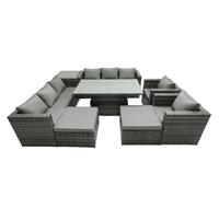 Fimous Rattan Dining Table Sofa Set with Side Table 2 Stools Outdoor 10 Seat