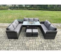 Rattan Furniture Garden Dining Set Gas Fire Pit Table With Side Table Lounge Sofa 2 Small Footstools Dark Grey Mixed Fimous Dark Grey One Size