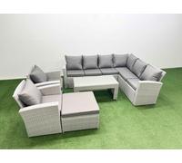 Fimous Rattan Furniture Set 6 Pieces Outdoor Sofa Coffee Table with 2 Chairs in Light Grey Fimous Light Grey