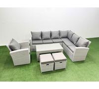 Fimous Rattan Furniture Set 6 Pieces Outdoor Sofa Coffee Table with Chair in Light Grey Fimous Light Grey