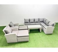 Rattan Furniture Set 7 Pieces Outdoor Sofa Coffee Table Set 2 Chairs Fimous Light Grey One Size