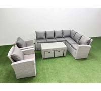 Rattan Furniture Set 7 Pieces Outdoor Sofa Coffee Table with 2 Chairs Fimous Light Grey One Size